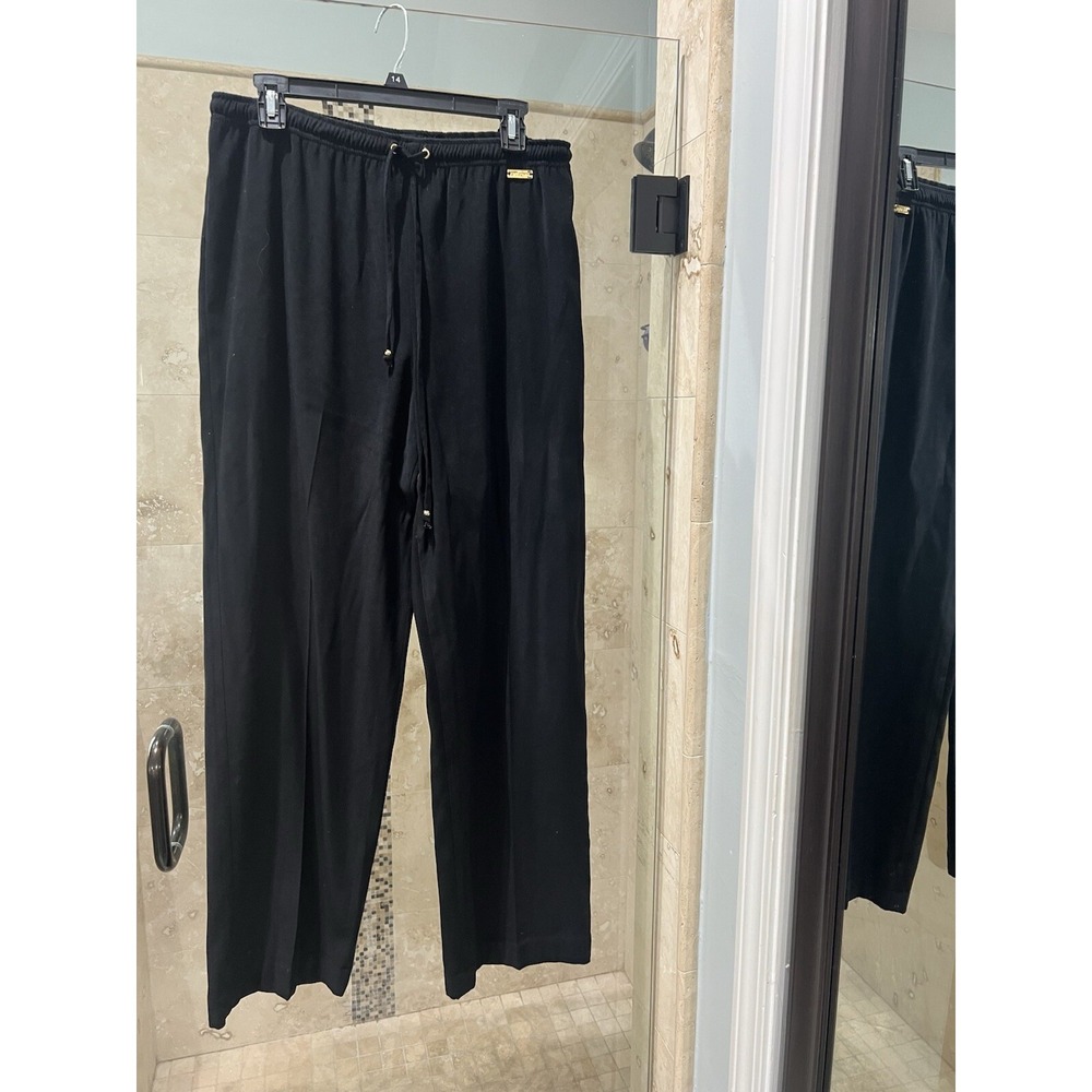 St. John Sport Black Wide Leg Drawstring Pants Womens Small Marie Gray Gold Logo